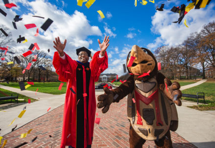 UMD Commencement Pines and Testudo