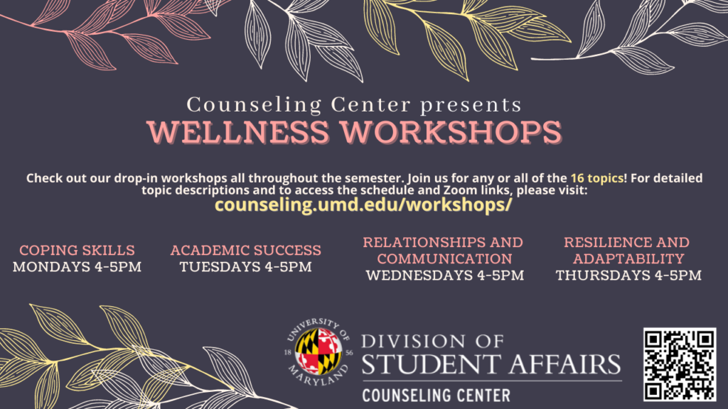 Counseling Center wellness workshops flyer