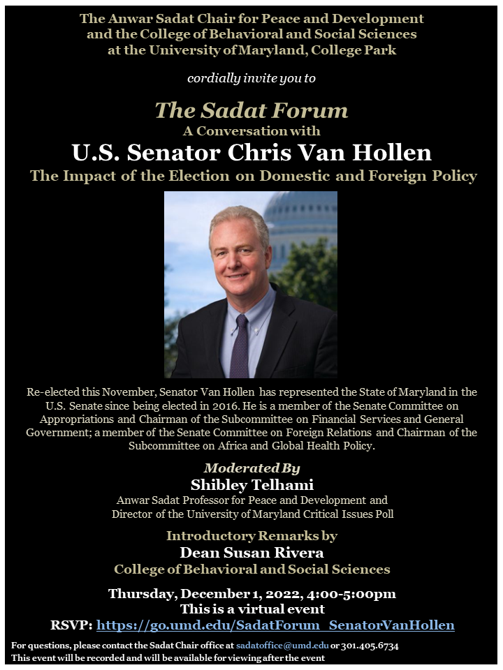 The Sadat Forum: A Conversation with U.S. Senator Chris Van Hollen