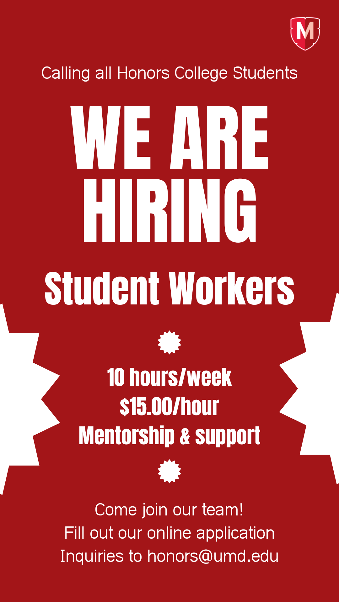 Student worker ad December 2023
