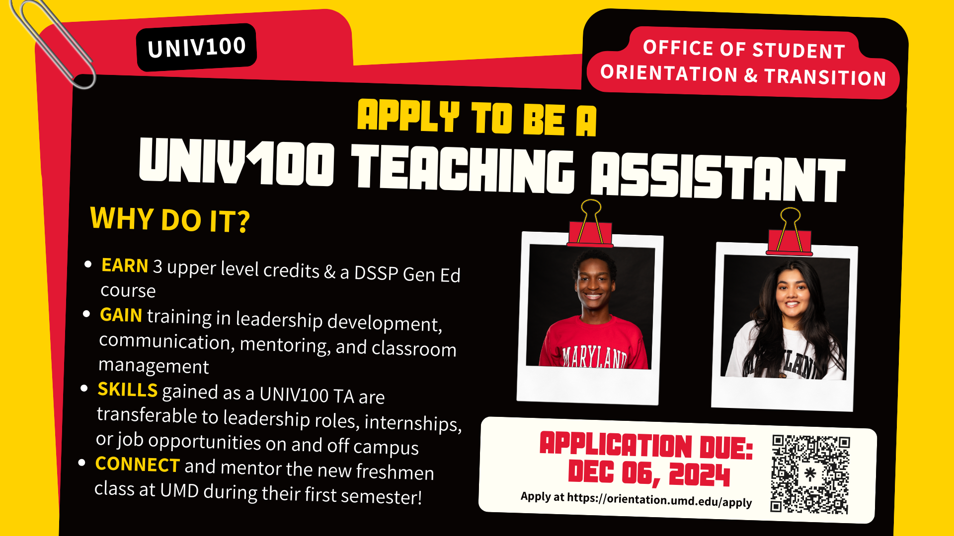 Apply to be a UNIV100 Teaching Assistant