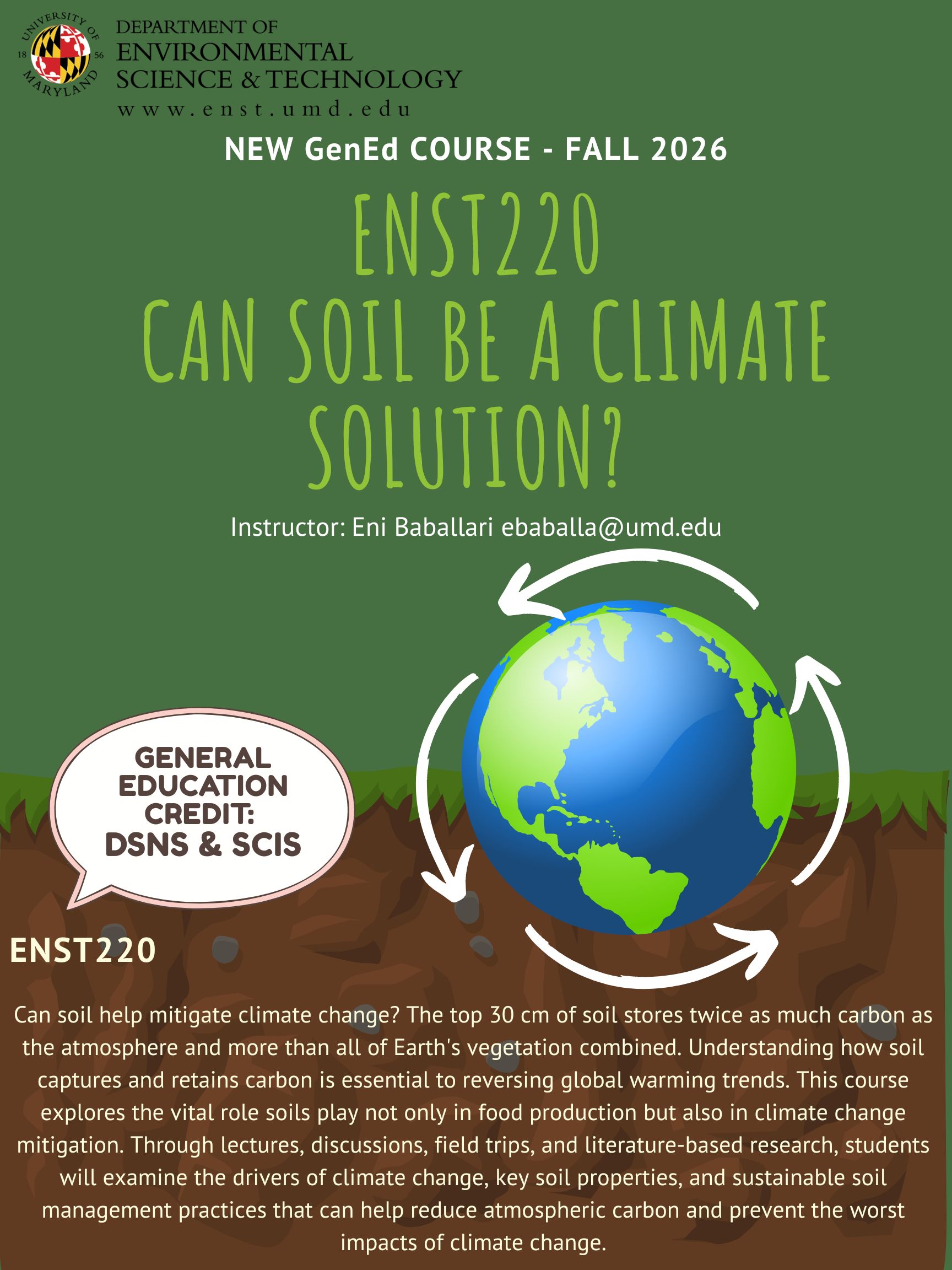 Register for ENST220: Can Soil Be a Climate Solution? (Fall 2026)