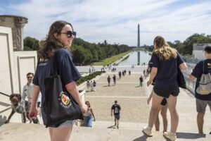 Students in the Honors Global Challenges & Solutions Program compete in HGLO’s annual Amazing Race in where they have to complete different “missions” at landmarks around downtown Washington, DC on August 28, 2025